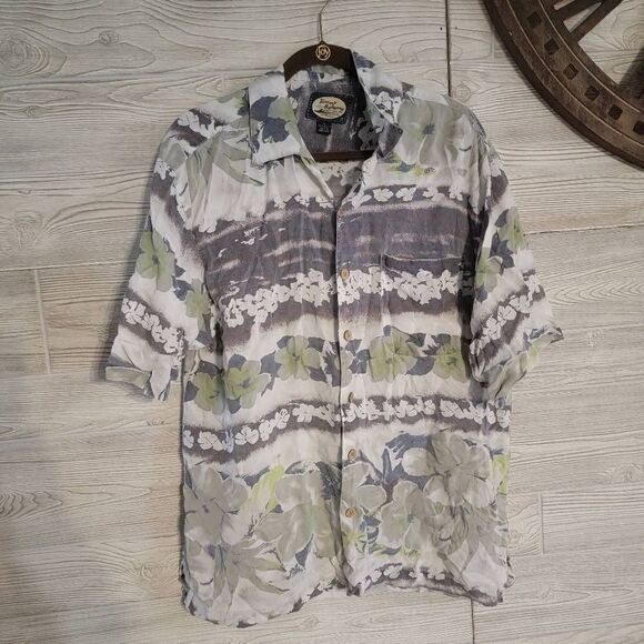 Tommy Bahama Hawian Button Down Cork Button Vacation Mens SZ M - Picture 1 of 5